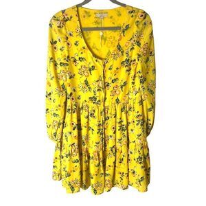 Yellow ditzy floral ruffle mini dress